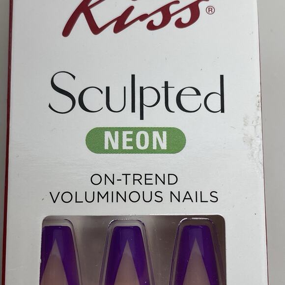KISS Sculpted Neon Nails Extra Long 24 Ct Purple Tips New DSN05Y8 - Picture 4 of 6